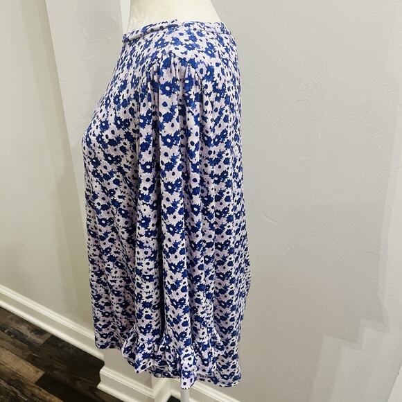 Michael Kors Women’s Purple & White Floral Ballon Sleeve Ruffle Cuff L (A0132) - Picture 3 of 6